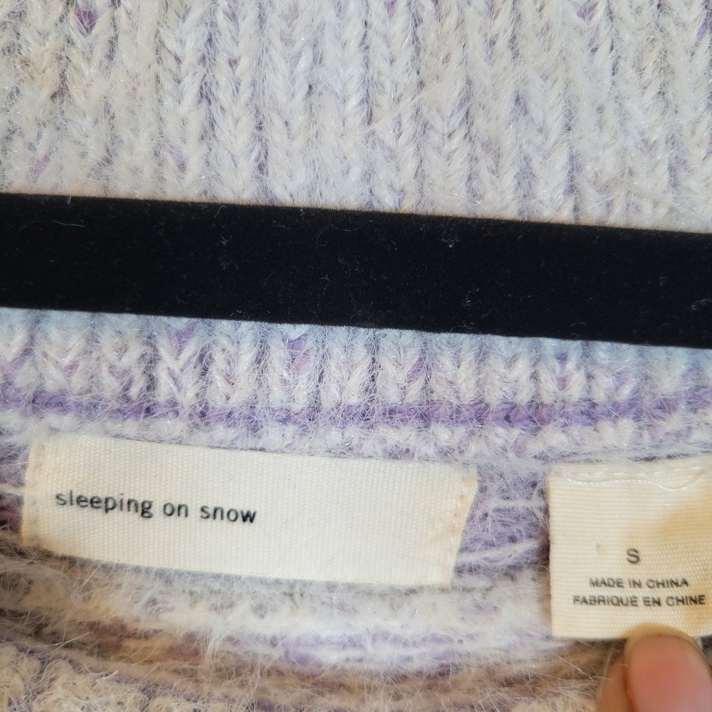 Sleeping on Snow Womens Fair Isle Knit Wool Eyelash Sweater Size Small Purple - Picture 3 of 11